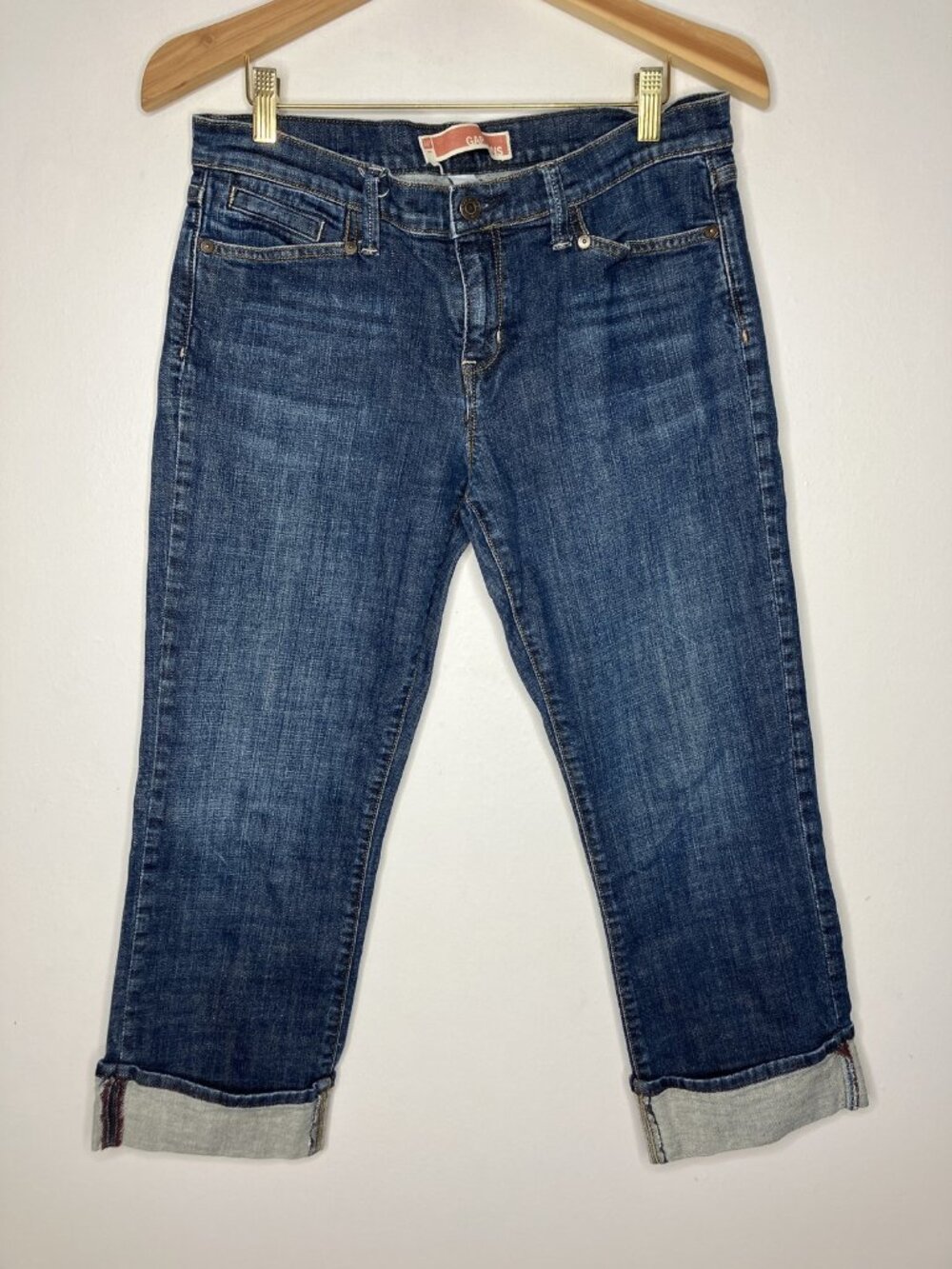 GAP Women's Size 10 Blue Denim Cropped Capri Jeans Cuffed Hem Low Rise